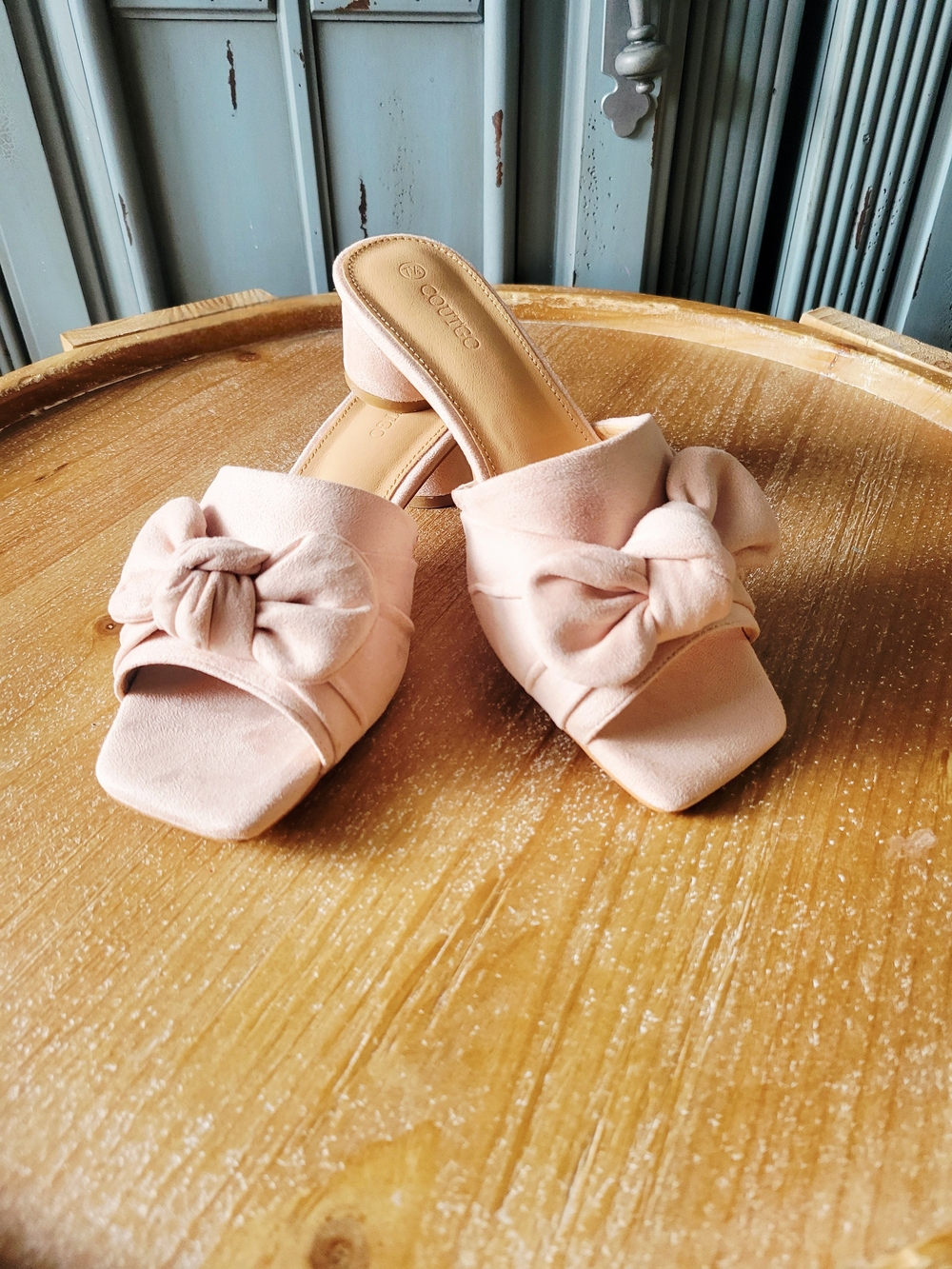 Coutgo Pink Knot Block Heel Slide Sandals
